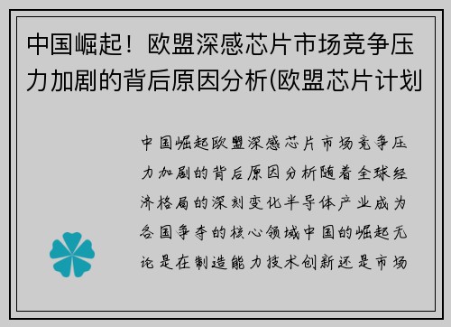 中国崛起！欧盟深感芯片市场竞争压力加剧的背后原因分析(欧盟芯片计划)